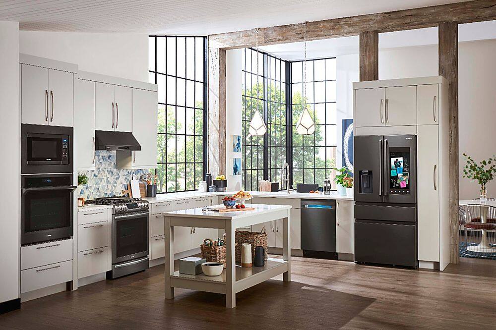 Alt View 23. Samsung - Family Hub 22.2 Cu. Ft. 4-Door French Door Counter-Depth Fingerprint Resistant Refrigerator - Black stainless steel.