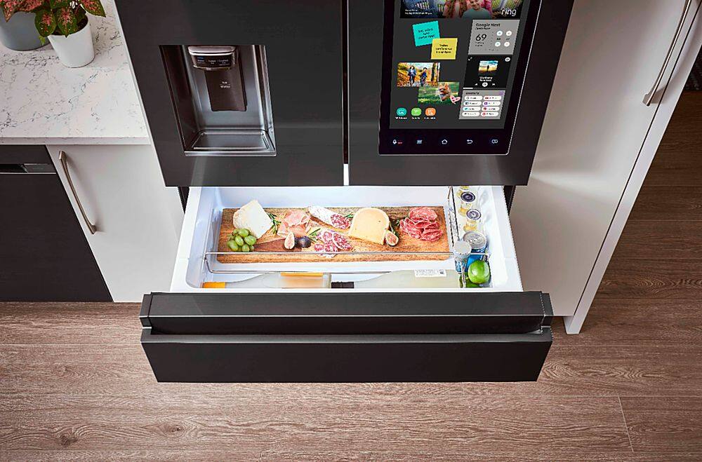 Alt View 20. Samsung - Family Hub 22.2 Cu. Ft. Counter Depth 4-Door French Fingerprint Resistant Refrigerator - Black Stainless Steel.