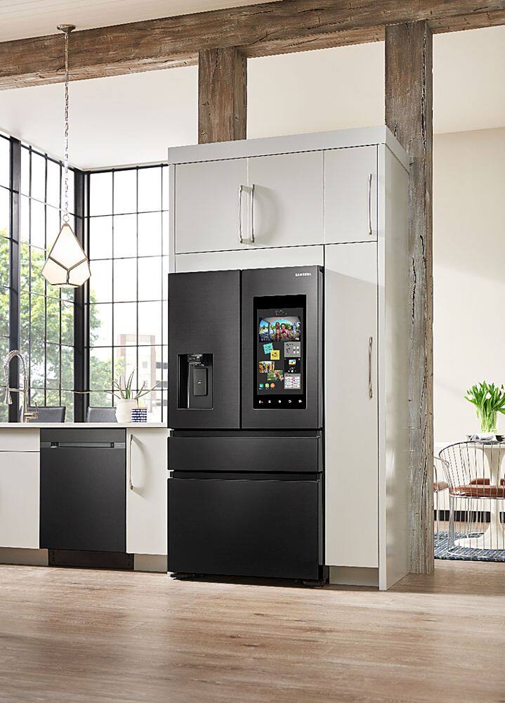 Alt View 21. Samsung - Family Hub 22.2 Cu. Ft. Counter Depth 4-Door French Fingerprint Resistant Refrigerator - Black Stainless Steel.