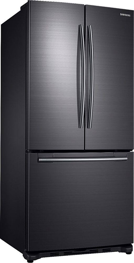 Angle. Samsung - 18 Cu.Ft. French Door Counter-Depth  Fingerprint Resistant Refrigerator - Black stainless steel.