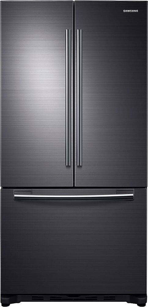 Front. Samsung - 18 Cu.Ft. French Door Counter-Depth  Fingerprint Resistant Refrigerator - Black stainless steel.