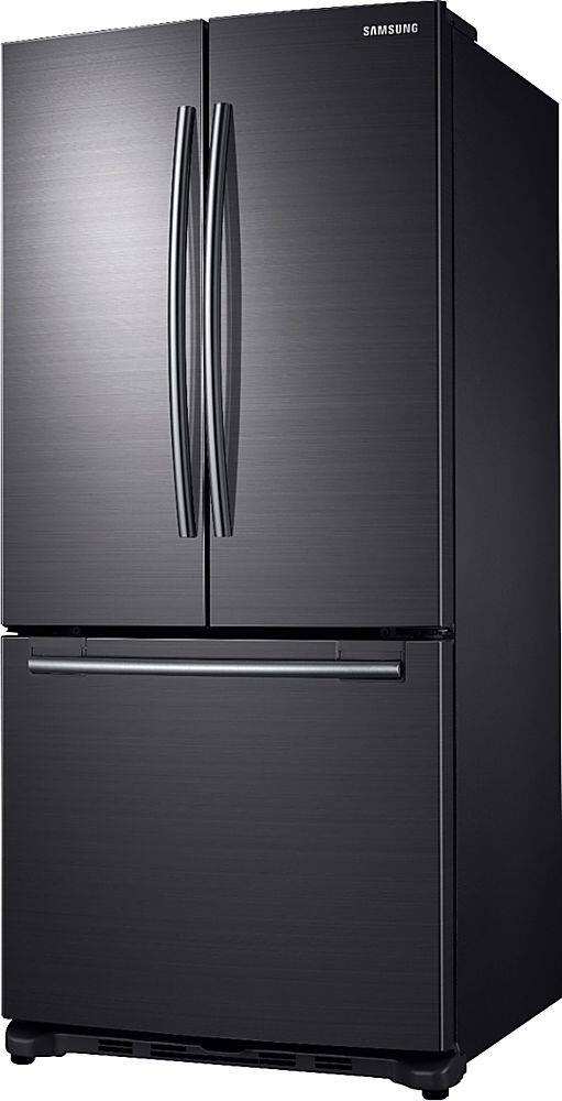 Left. Samsung - 18 Cu.Ft. French Door Counter-Depth  Fingerprint Resistant Refrigerator - Black stainless steel.