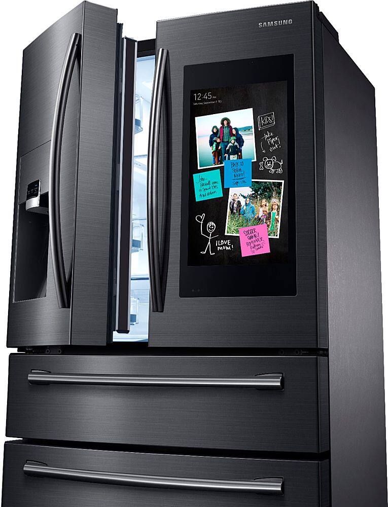 Alt View 3. Samsung - Family Hub 22.2 Cu. Ft. 4-Door French Door Counter-Depth Refrigerator - Fingerprint Resistant Black Stainless Steel.
