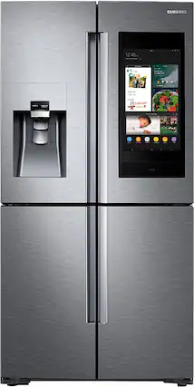 Front. Samsung - Family Hub 28 Cu. Ft. 4-Door Flex French Door Fingerprint Resistant Refrigerator - Stainless steel.