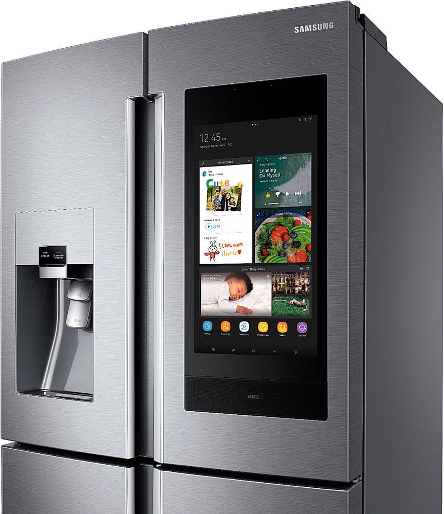 Alt View 4. Samsung - Family Hub 28 Cu. Ft. 4-Door Flex French Door  Fingerprint Resistant Refrigerator - Stainless steel.