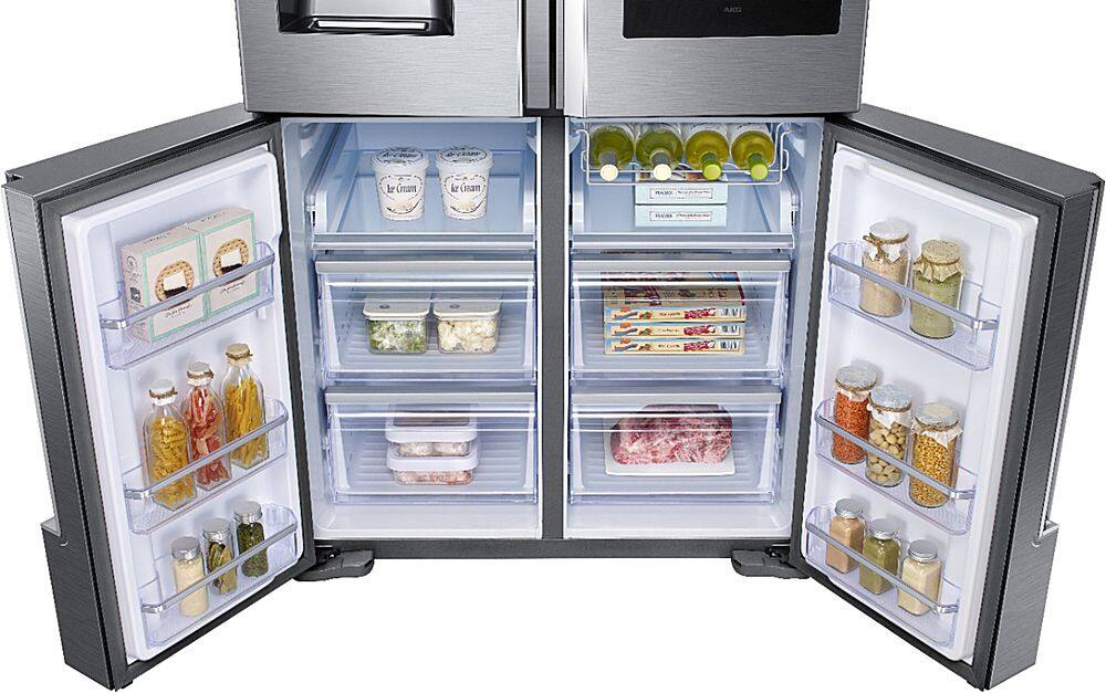 Alt View 11. Samsung - 22 cu. ft. 4-Door Flex French Door Counter Depth Smart Refrigerator with Family Hub - Stainless steel.