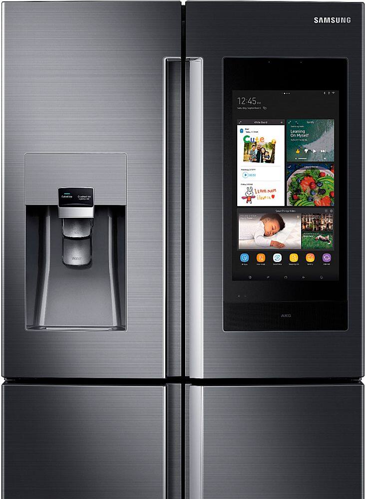 Alt View 11. Samsung - Family Hub 22 Cu. Ft. 4-Door Flex French Door Counter-Depth Fingerprint Resistant Refrigerator - Black stainless steel.
