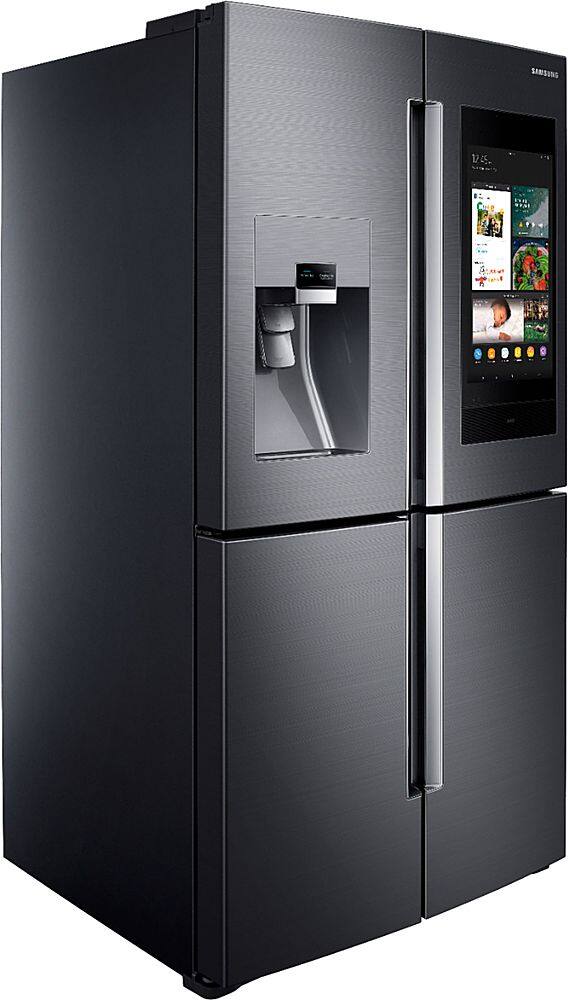 Alt View 12. Samsung - Family Hub 22 Cu. Ft. 4-Door Flex French Door Counter-Depth Fingerprint Resistant Refrigerator - Black stainless steel.