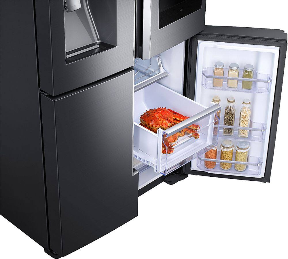 Alt View 13. Samsung - Family Hub 22 Cu. Ft. 4-Door Flex French Door Counter-Depth Fingerprint Resistant Refrigerator - Black stainless steel.