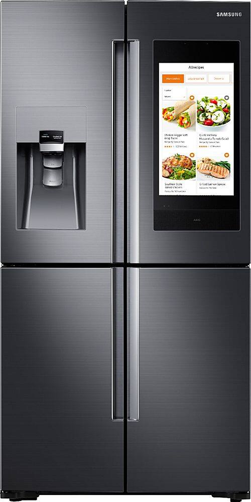Alt View 18. Samsung - Family Hub 22 Cu. Ft. 4-Door Flex French Door Counter-Depth Fingerprint Resistant Refrigerator - Black stainless steel.