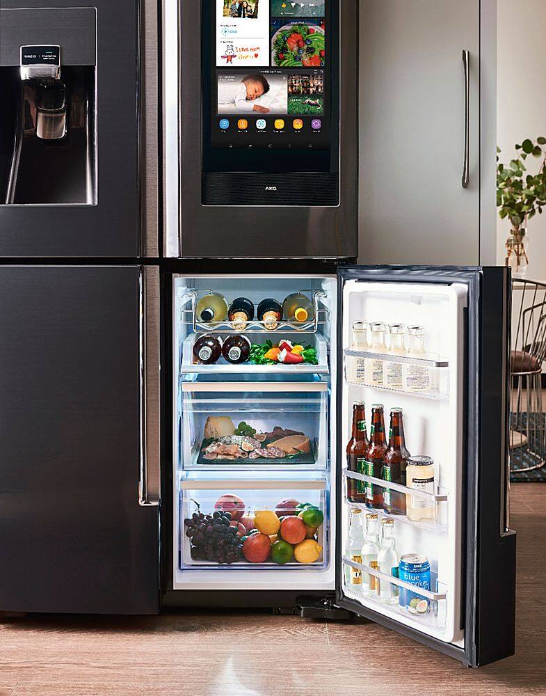 Alt View 19. Samsung - Family Hub 22 Cu. Ft. 4-Door Flex French Door Counter-Depth Fingerprint Resistant Refrigerator - Black stainless steel.