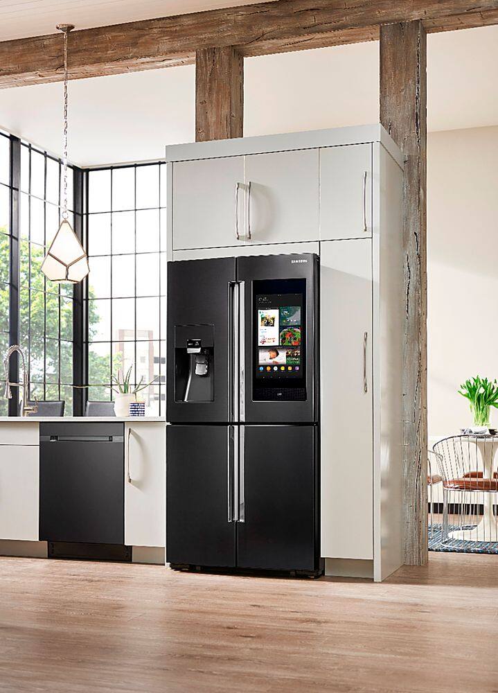 Alt View 25. Samsung - Family Hub 22 Cu. Ft. 4-Door Flex French Door Counter-Depth Fingerprint Resistant Refrigerator - Black stainless steel.