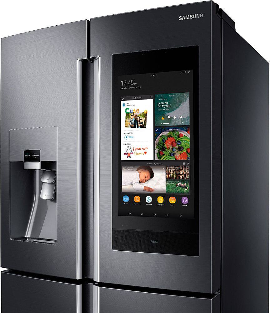 Alt View 3. Samsung - Family Hub 22 Cu. Ft. 4-Door Flex French Door Counter-Depth Fingerprint Resistant Refrigerator - Black stainless steel.