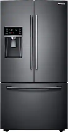 Front. Samsung - 22.5 cu. ft. Counter Depth French Door Fingerprint Resistant Refrigerator with CoolSelect Pantry - Black stainless steel.