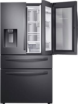 Samsung - 22.4 cu. ft. 4-Door French Door Counter Depth Smart Refrigerator with Food Showcase - Black Stainless Steel