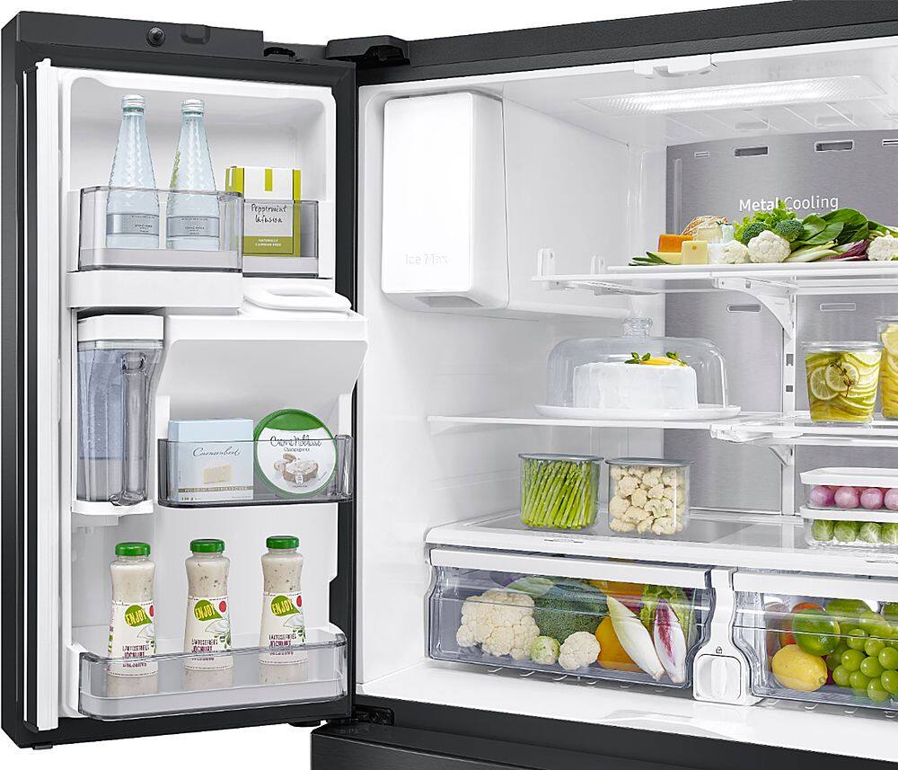 Alt View 22. Samsung - 22.4 cu. ft. 4-Door French Door Counter Depth Smart Refrigerator with Food Showcase - Fingerprint Resistant Black Stainless Steel.