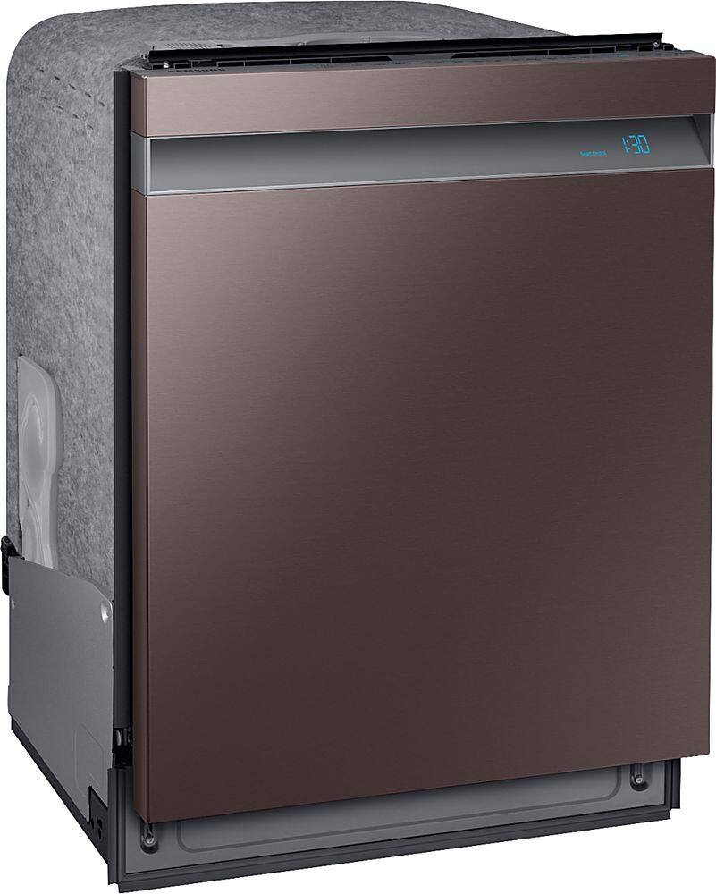 Angle. Samsung - Linear Wash 24" Top Control Built-In Dishwasher with AutoRelease Dry, 39 dBA - Fingerprint Resistant Tuscan Stainless Steel.