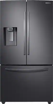 Front. Samsung - 28 Cu. Ft. French Door Fingerprint Resistant Refrigerator with CoolSelect Pantry - Black Stainless Steel.