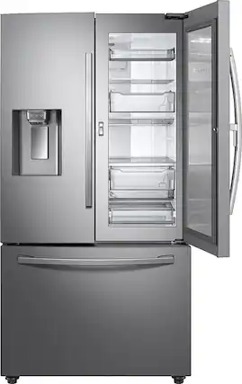 Front. Samsung - 27.8 Cu. Ft. French Door Fingerprint Resistant Refrigerator with Food Showcase - Stainless steel.