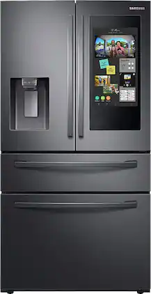 Samsung - Family Hub 27.7 Cu. Ft. 4-Door French Door Fingerprint Resistant Refrigerator - Black Stainless Steel
