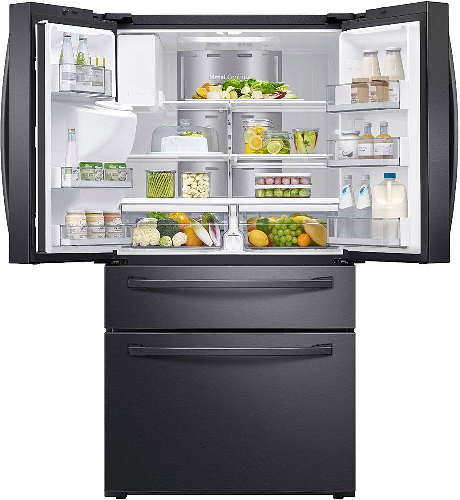 Alt View 1. Samsung - Family Hub 27.7 Cu. Ft. 4-Door French Door  Fingerprint Resistant Refrigerator - Black stainless steel.