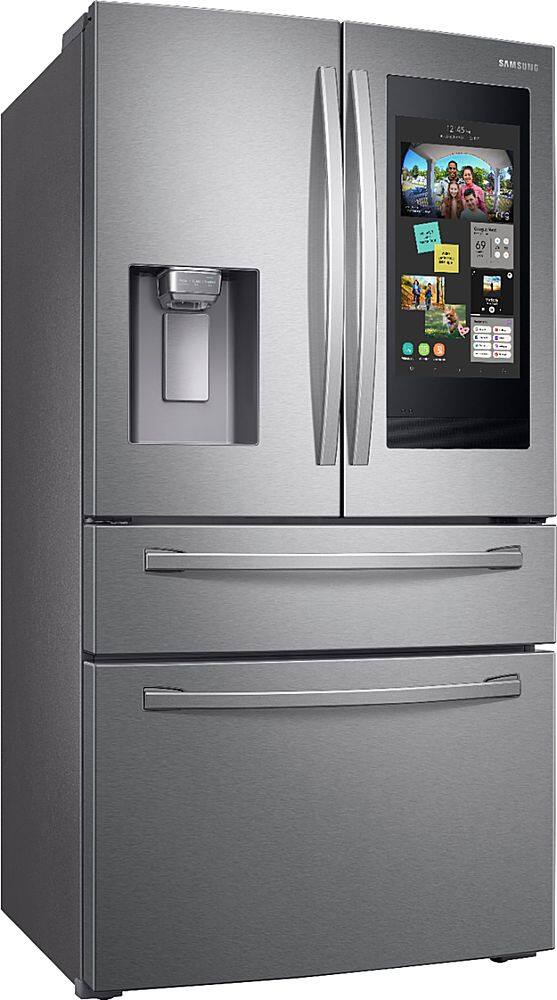Angle. Samsung - Family Hub 22.2 Cu. Ft. 4-Door French Door Counter-Depth  Fingerprint Resistant Refrigerator - Stainless steel.