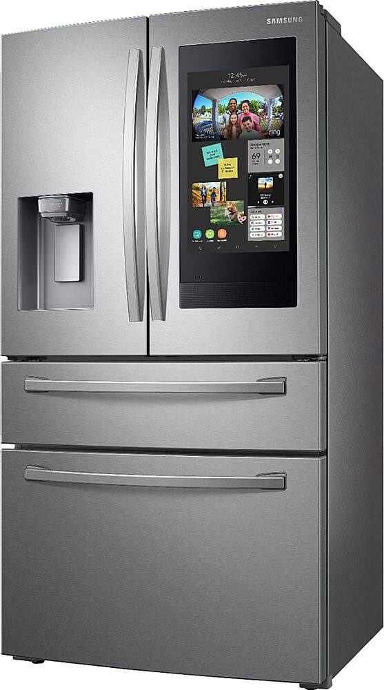 Left. Samsung - Family Hub 22.2 Cu. Ft. 4-Door French Door Counter-Depth  Fingerprint Resistant Refrigerator - Stainless steel.