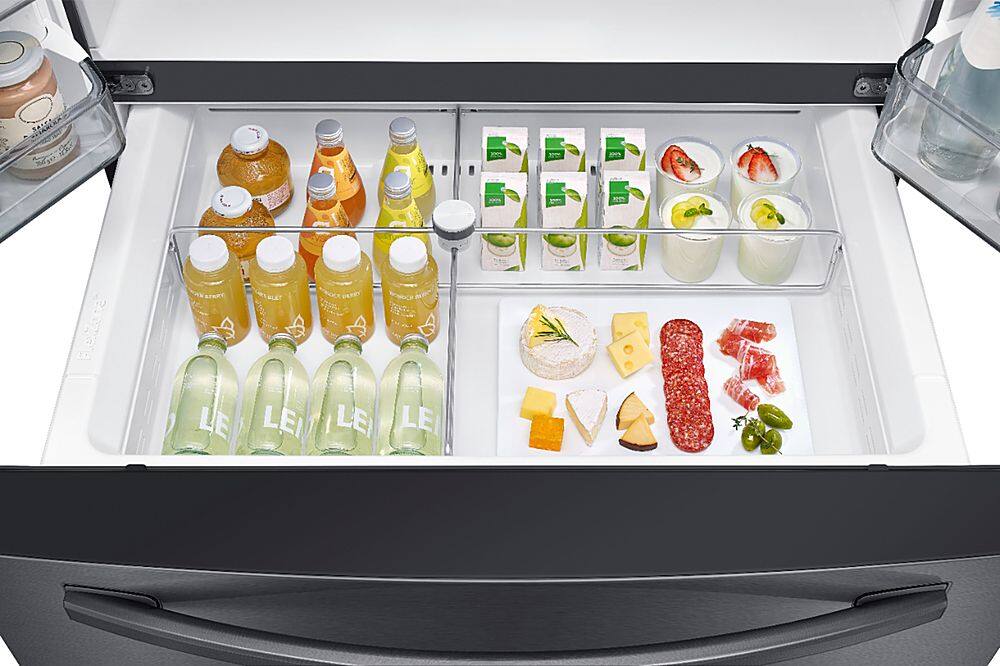 Alt View 12. Samsung - 22.2 cu. ft. 4-Door French Door Counter Depth Smart Refrigerator with Family Hub - Black stainless steel.