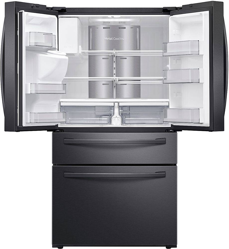 Alt View 2. Samsung - 22.2 cu. ft. 4-Door French Door Counter Depth Smart Refrigerator with Family Hub - Black stainless steel.