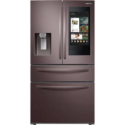Front. Samsung - 27.7 cu. ft. 4-Door French Door Smart Refrigerator with Family Hub - Tuscan Stainless Steel.