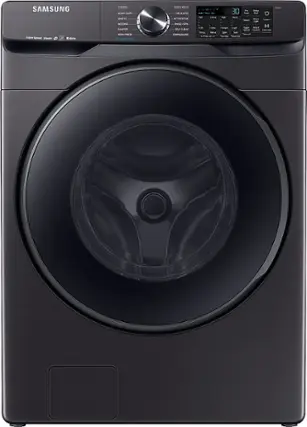Front. Samsung - 5.0 Cu. Ft. High-Efficiency Stackable Smart Front Load Washer with Steam - Black stainless steel.