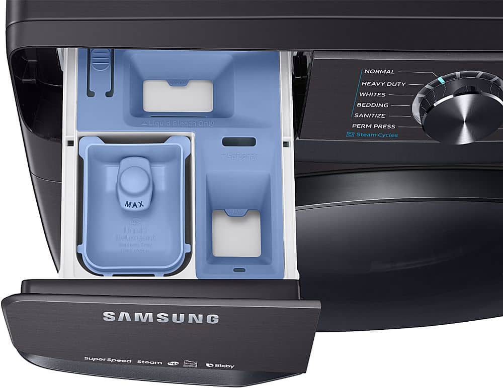 Alt View 20. Samsung - 5.0 Cu. Ft. High-Efficiency Stackable Smart Front Load Washer with Steam - Black stainless steel.