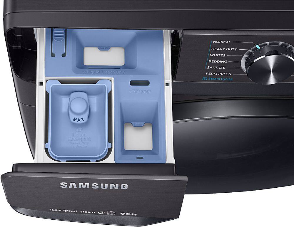 Alt View 20. Samsung - 5.0 Cu. Ft.  High-Efficiency Stackable Smart Front Load Washer with Steam - Black stainless steel.