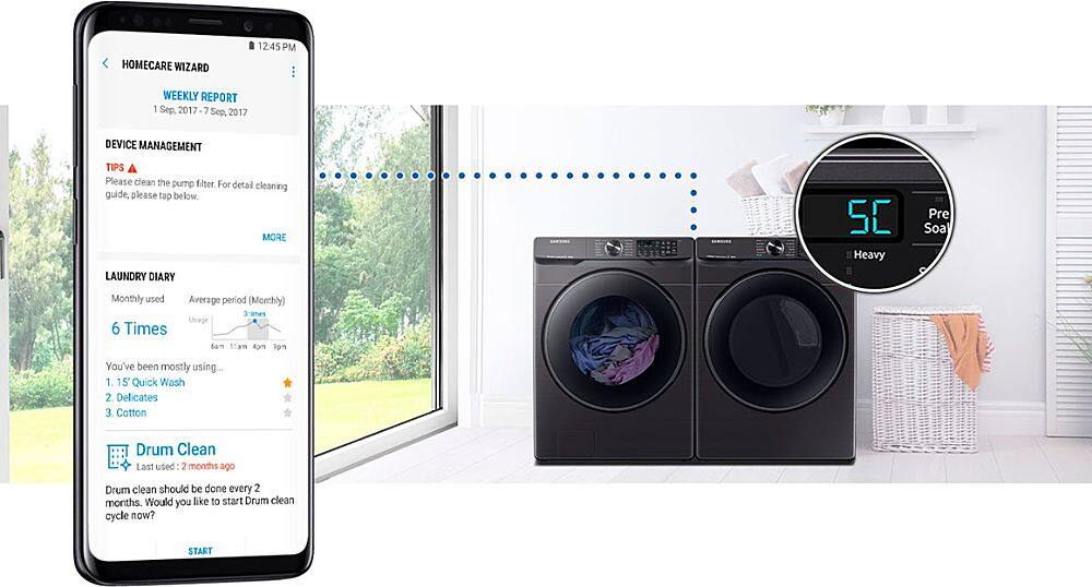 Alt View 33. Samsung - 5.0 Cu. Ft.  High-Efficiency Stackable Smart Front Load Washer with Steam - Black stainless steel.