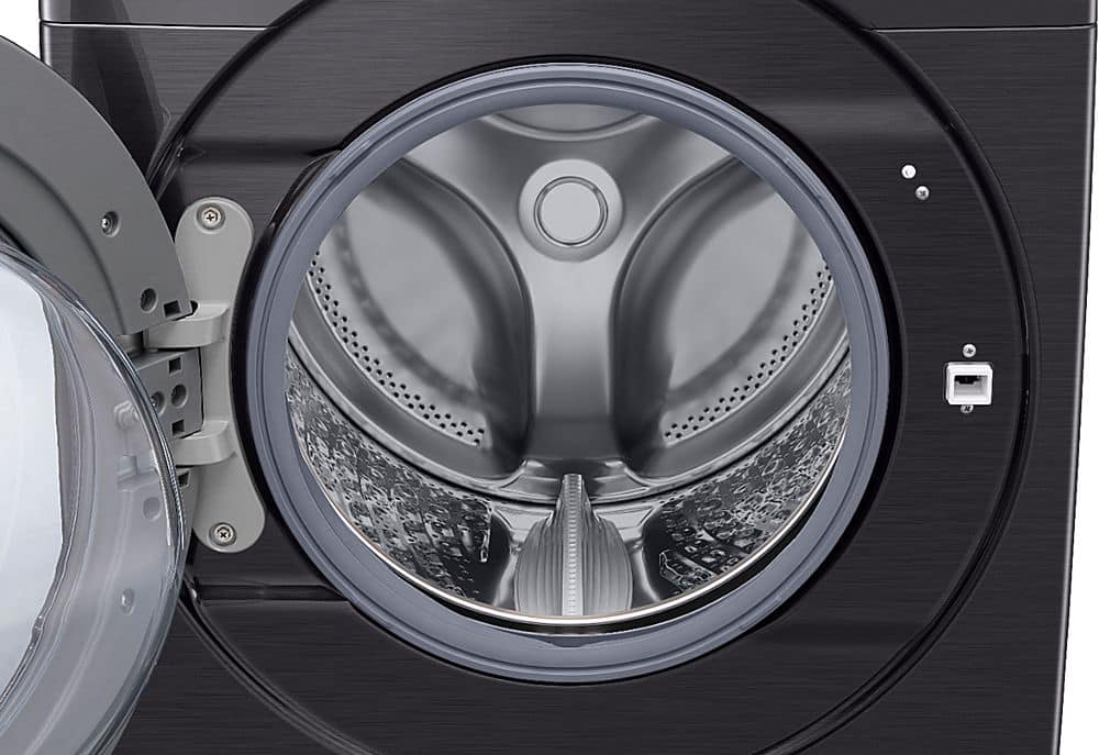 Alt View 4. Samsung - 5.0 Cu. Ft. High-Efficiency Stackable Smart Front Load Washer with Steam - Black stainless steel.