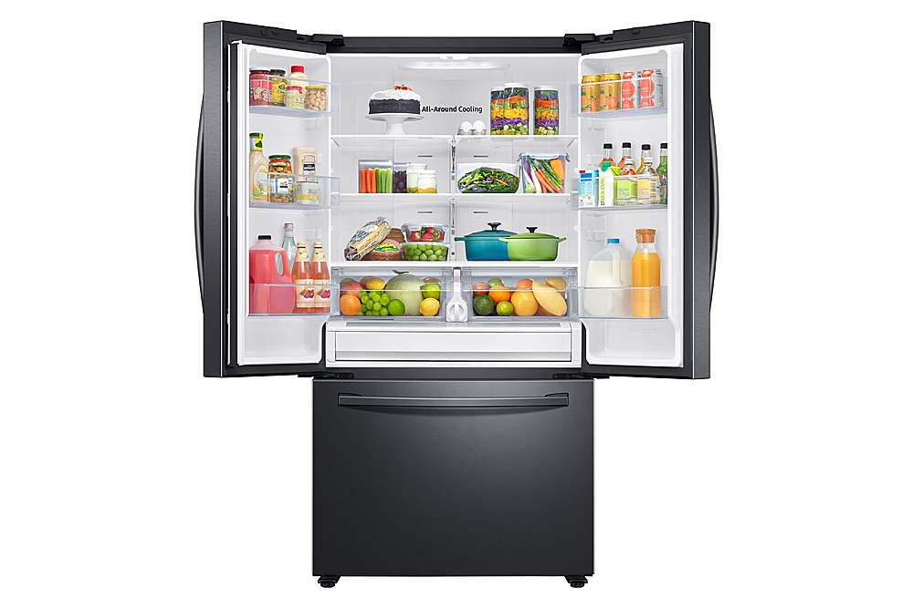 Alt View 14. Samsung - 28 cu. ft. 3-Door French Door Smart Refrigerator with Family Hub - Fingerprint Resistant Black Stainless Steel.