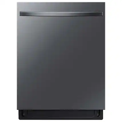 Front. Samsung - Smart 44dBA Dishwasher with StormWash+ - Fingerprint Resistant Black Stainless Steel.