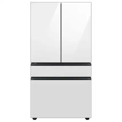 Front. Samsung - BESPOKE 23 cu. ft. 4-Door French Door Counter Depth Smart Refrigerator with AutoFill Water Pitcher - White Glass.