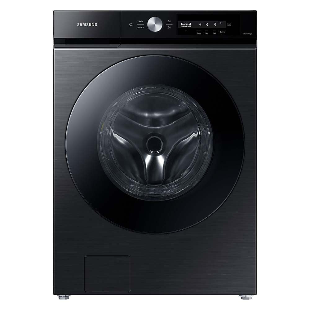 Front. Samsung - BESPOKE 4.6 cu. ft. Large Capacity Front Load Washer with Super Speed Wash and AI Smart Dial - Brushed Black.