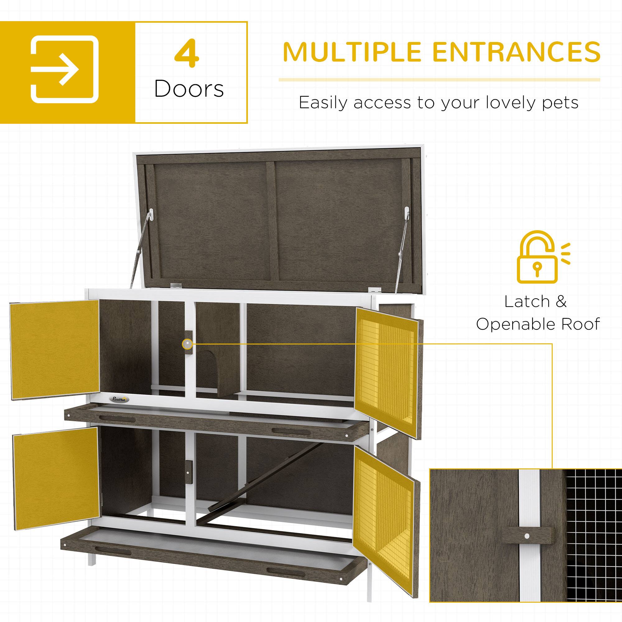 4 Doors  
MULTIPLE ENTRANCES  
Easily access to your lovely pets  
Latch & Openable Roof