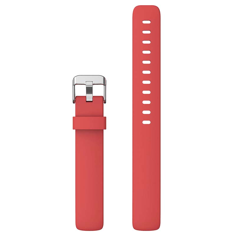 Left. StrapsCo - Active Band Silicone Rubber Watch Strap For Fitbit Inspire 2 (Medium-Long) - Coral.