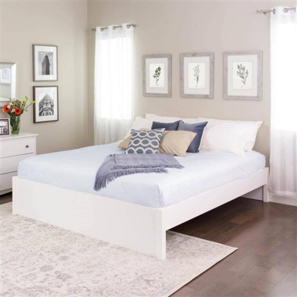 Angle. Hivvago - King Size White Wooden 4 Post Platform Bed Frame - White.