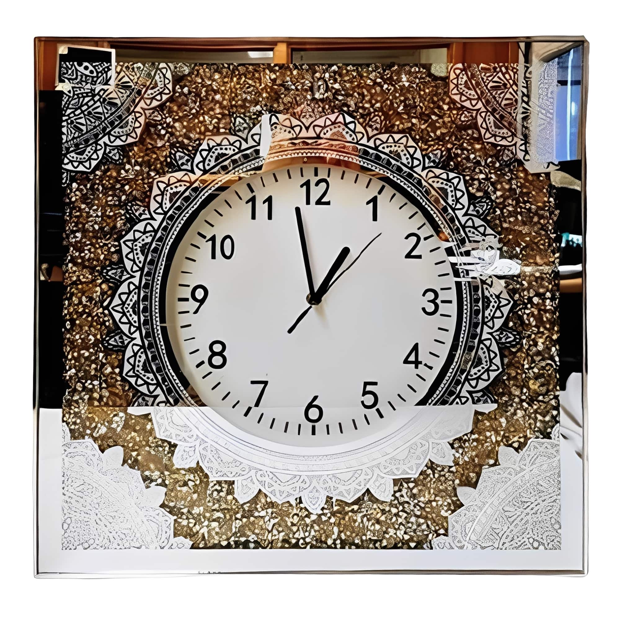 FC Design - 20"H Gold & White Modern Mandala Pattern Square Wall Clock - Multicolor