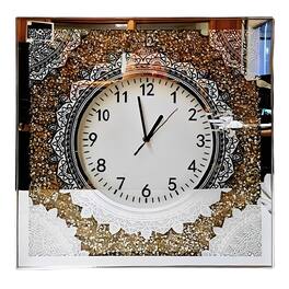 FC Design - 20"H Gold & White Modern Mandala Pattern Square Wall Clock - Multicolor