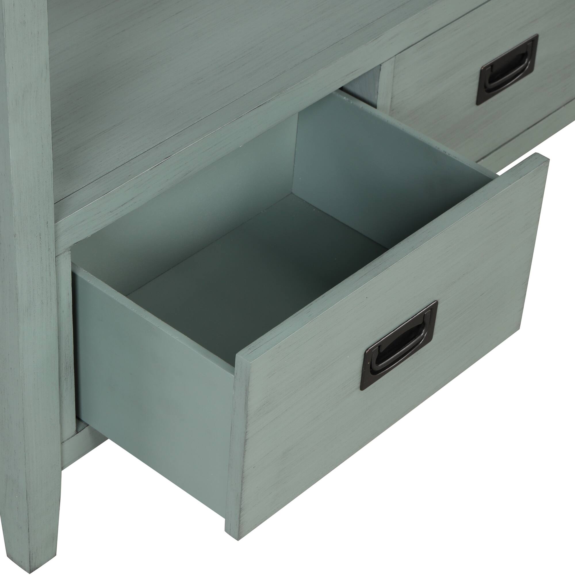 Alt View 8. GOODSILO - Farmhouse Pine Wood Console Table with Drawers and Storage Shelf for Entryway Living Room Bedroom Hallway Kitchen - Retro Blue.