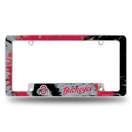 Rico Industries - Ohio State Buckeyes Chrome Metal License Plate Frame with Bold Tie Dye Design - Multi