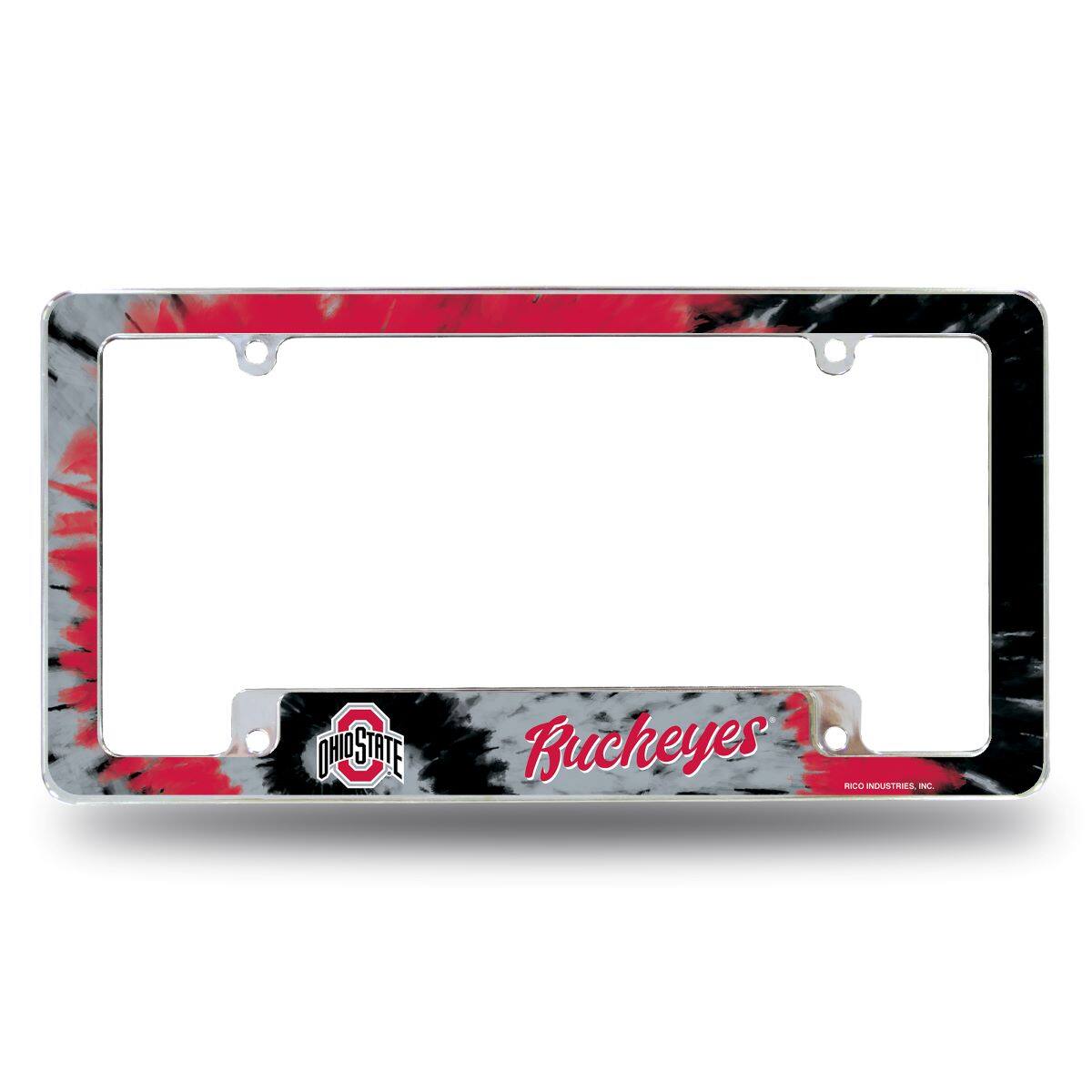 Ohio State Buckeyes Chrome Metal License Plate Frame with Bold Tie Dye Design