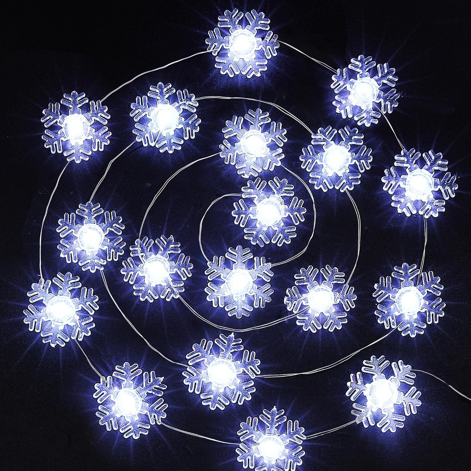 THIRSTY TURTLE - Snowflake String Lights 40 LED, Battery Operated with Timer, Cool White