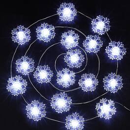 THIRSTY TURTLE - Snowflake String Lights 40 LED, Battery Operated with Timer, Cool White