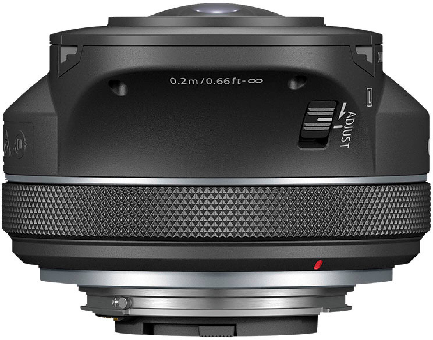 The text on the image reads "0.2m/0.66ft-0o 1 ADJUST." This text is likely meant to provide information about the distance or focal length of the lens, as well as instructions for adjusting the lens. The first part of the text, "0.2m/0.66ft-0o," could be referring to the distance or focal length of the lens, while the second part, "1 ADJUST," might be a reminder to adjust the lens settings accordingly.